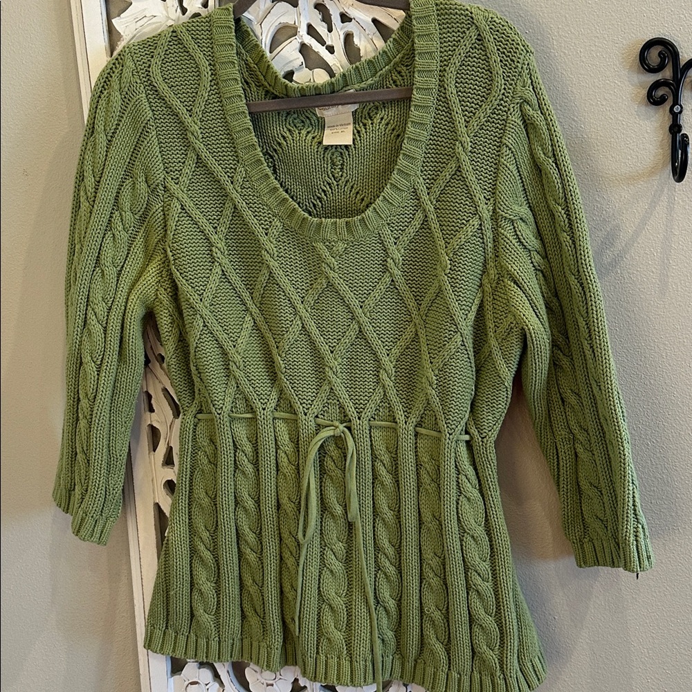 Country Door Green Y2K  Cable Knit Sweater